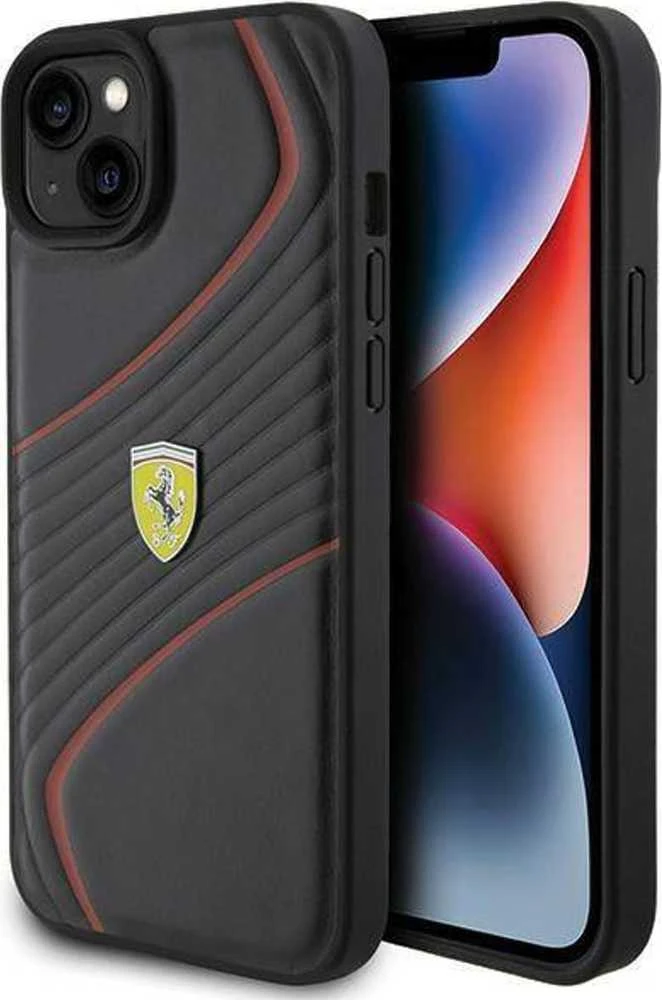 Ferrari FEHCP15MPTWK Apple iPhone 15 Plus /14 Plus 6.7″ juodos spalvos kietas dėklas Twist Metal Logo
