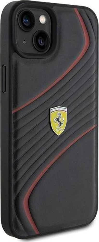 Ferrari FEHCP15MPTWK Apple iPhone 15 Plus /14 Plus 6.7″ juodos spalvos kietas dėklas Twist Metal Logo