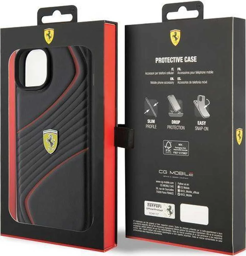 Ferrari FEHCP15MPTWK Apple iPhone 15 Plus /14 Plus 6.7″ juodos spalvos kietas dėklas Twist Metal Logo