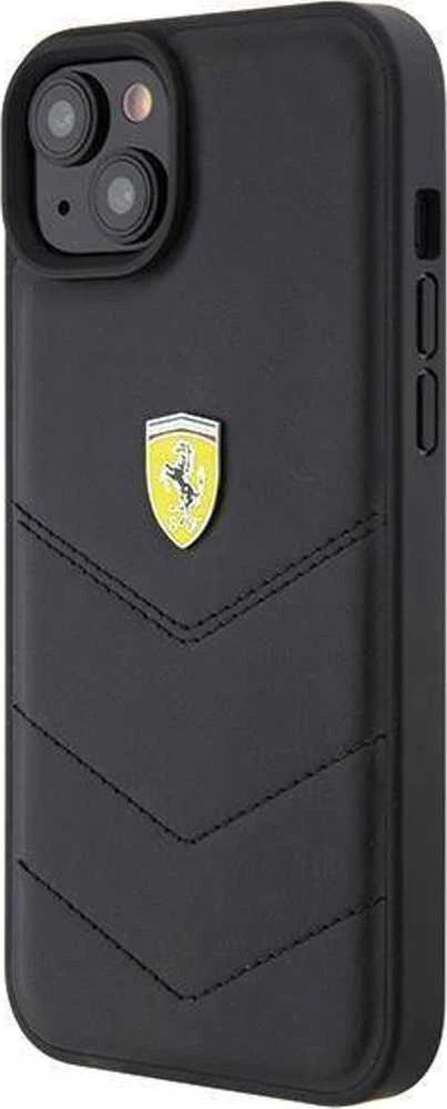 Ferrari FEHCP15MRDUK Apple iPhone 15 Plus / 14 Plus 6.7″ juodos spalvos kietas dėklas Quilted Metal Logo