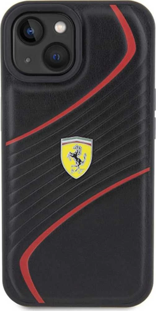 Apple iPhone 15 Ferrari dėklas Twist Metal Logo (FEHCP15SPTWK) juodos spalvos