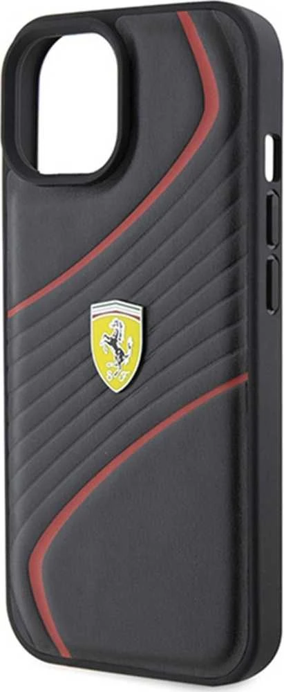 Apple iPhone 15 Ferrari dėklas Twist Metal Logo (FEHCP15SPTWK) juodos spalvos