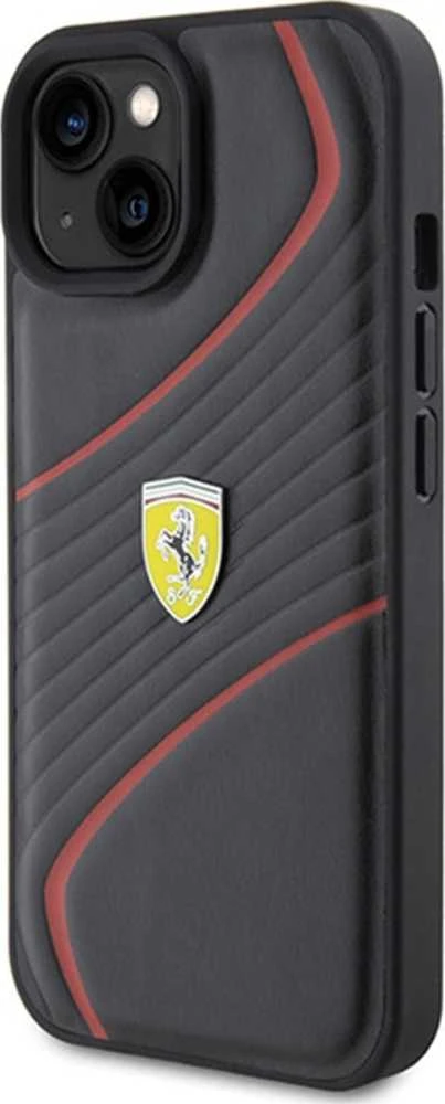Apple iPhone 15 Ferrari dėklas Twist Metal Logo (FEHCP15SPTWK) juodos spalvos