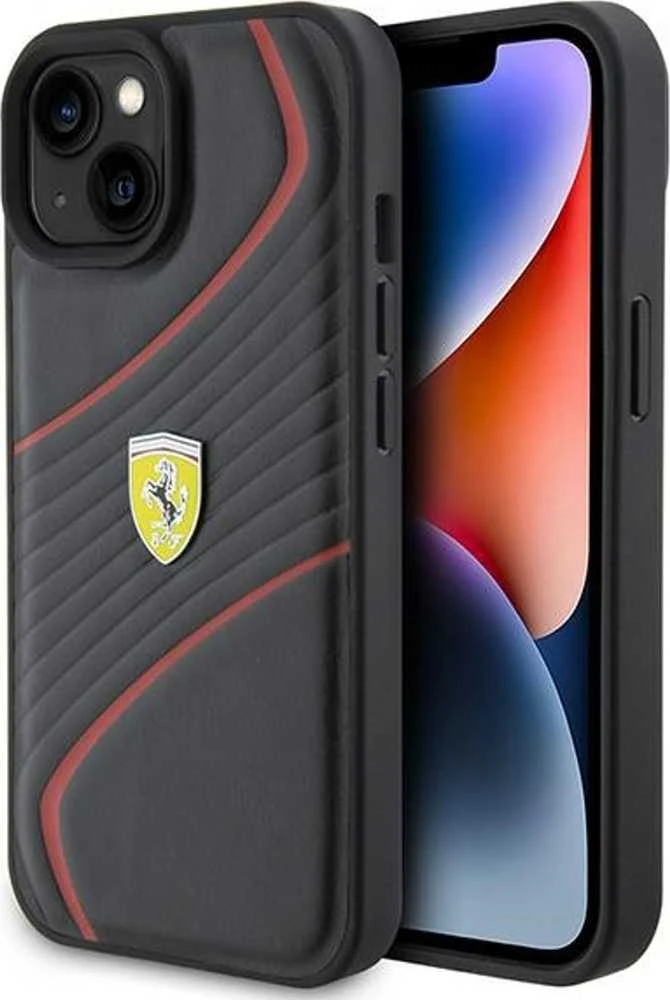 Apple iPhone 15 Ferrari dėklas Twist Metal Logo (FEHCP15SPTWK) juodos spalvos