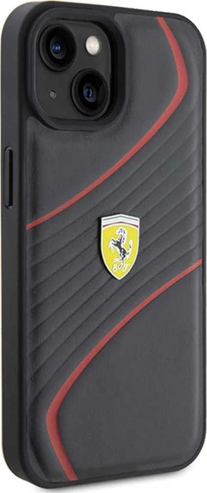 Apple iPhone 15 Ferrari dėklas Twist Metal Logo (FEHCP15SPTWK) juodos spalvos