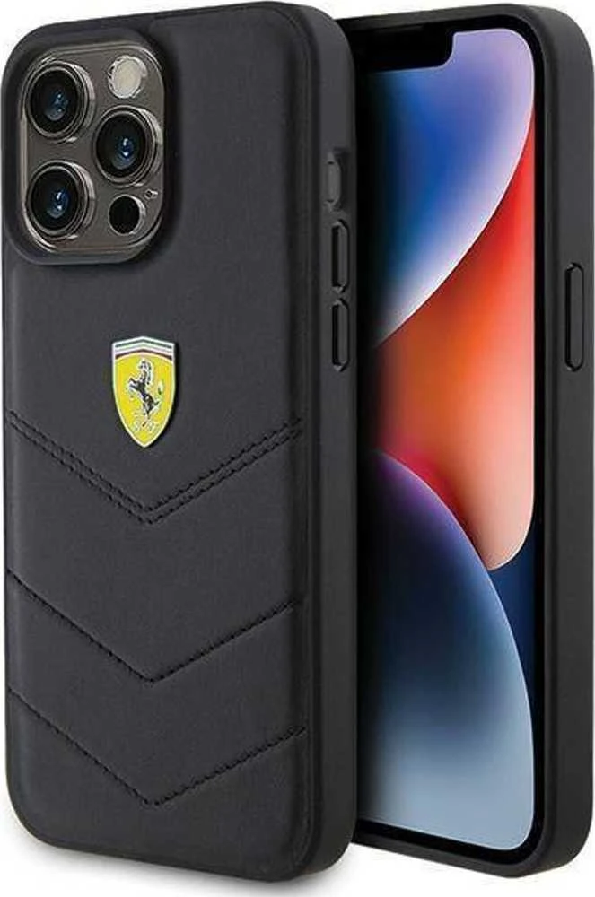 Ferrari FEHCP15XRDUK Apple iPhone 15 Pro Max 6.7″ juodos spalvos kietas dėklas Quilted Metal Logo