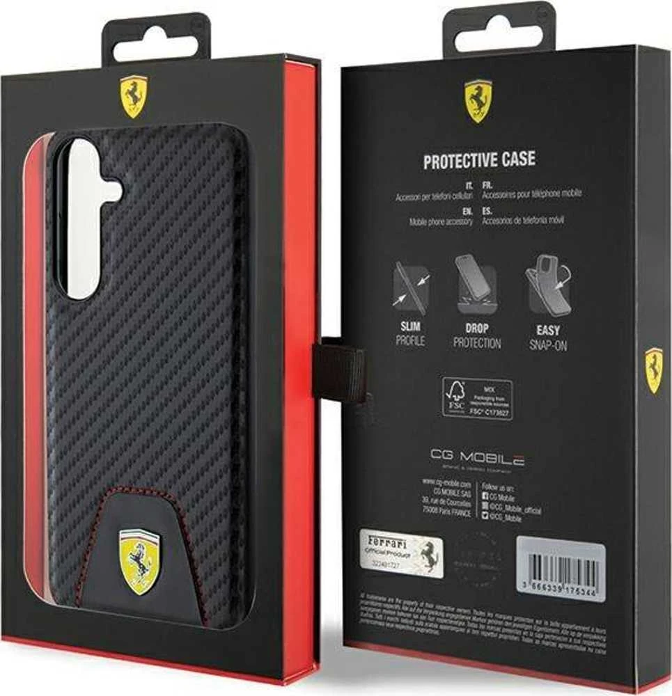 Ferrari FEHCS24MN3 PUK S24+ S926 juodos spalvos kietas dėklas Carbon Stitched Bottom