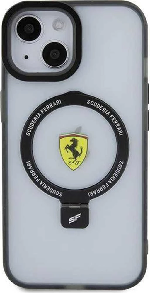 Ferrari FEHMP15SUSCAH Apple iPhone 15 / 14 /13 6.1″ skaidrus kietas dėklas Ring Stand 2023 Collection MagSaf