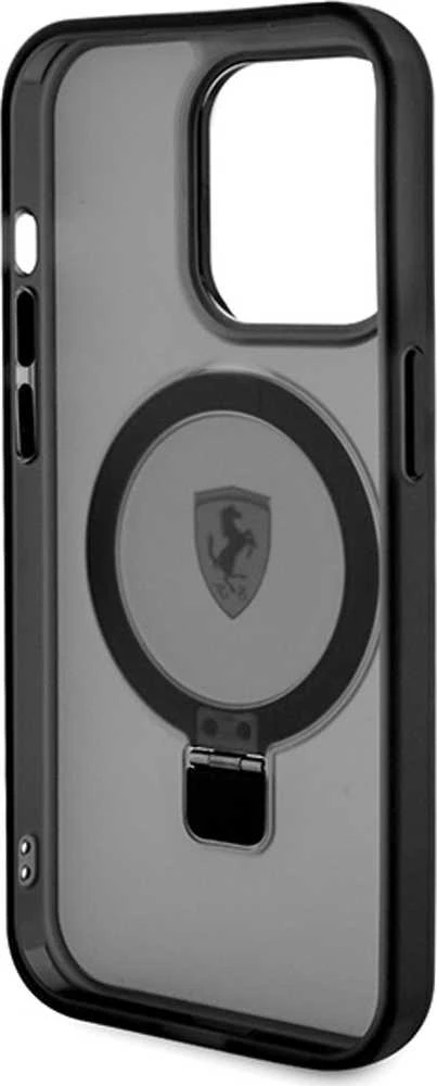 Ferrari FEHMP15SUSCAK Apple iPhone 15 / 14 /13 6.1″ juodos spalvos kietas dėklas Ring Stand 2023 Collection MagSa