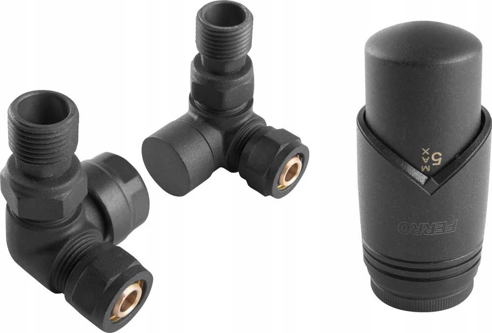 Ferro Ašinis termostatų komplektas, juodos spalvos + CU fi15 ir pex 16x2 jungtys