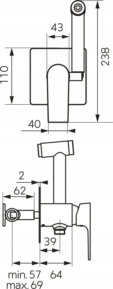 Bateria bidetowa Ferro BAQ66P / / ALGEO SQUARE / BAT.BIDET PODTYNKOWA /