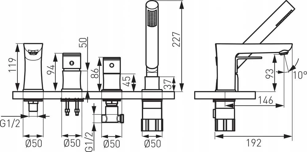 Vonios maišytuvas Ferro BAT. ALGEO WANNOWA 4-OTW. CHROM // BF.BAG11A