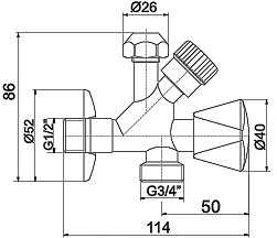 Ferro Zawór kątowy Kombi kombinowany 1/2''x3/8''x3/4'' (CF5104)