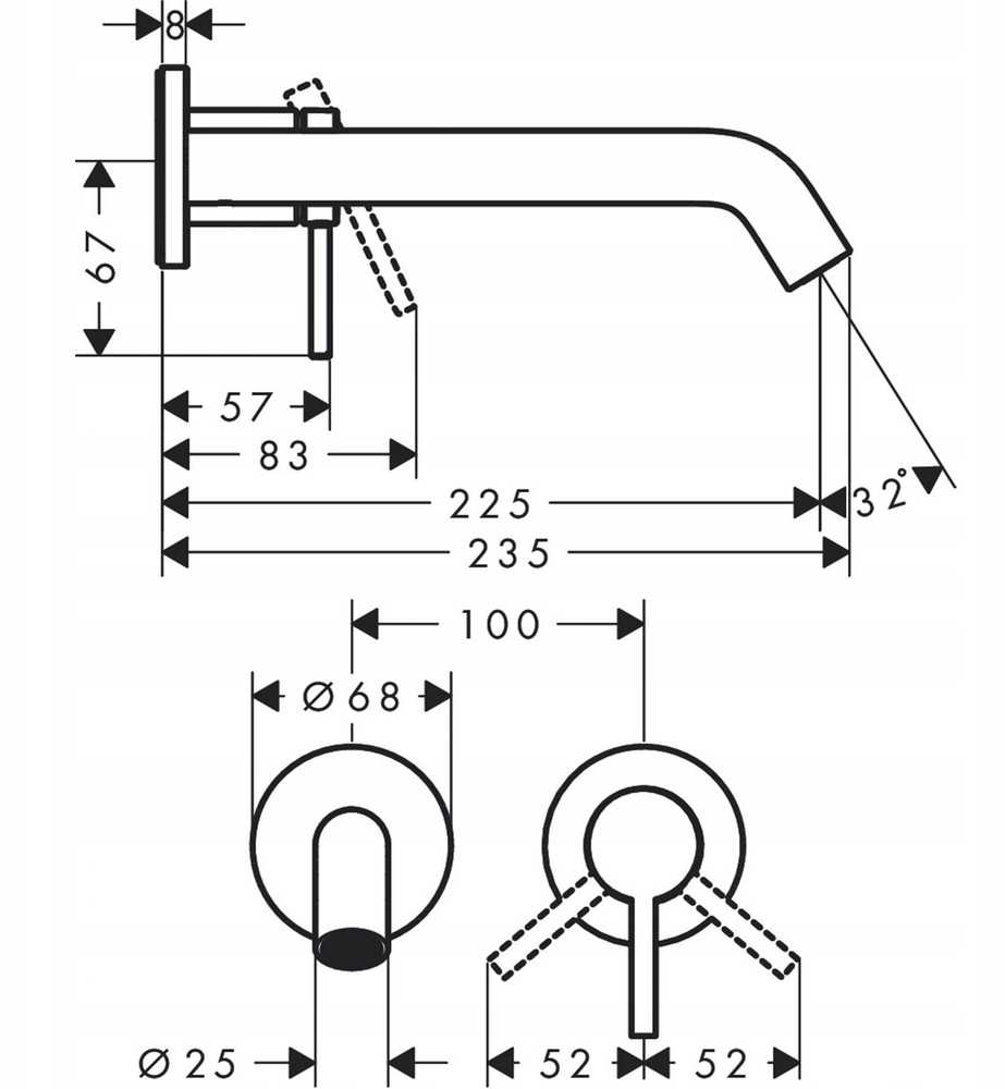 Hansgrohe Tecturis 2-viejų dalių praustuvo maišytuvas iš sienos, 22,5 cm, bronza