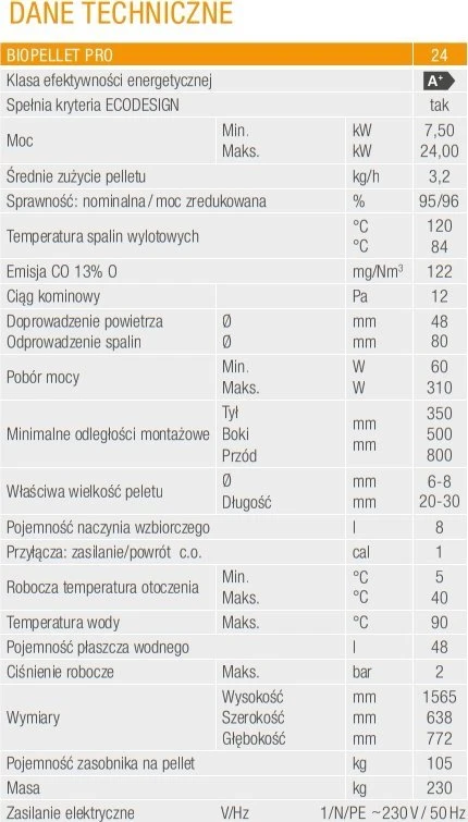 „Ferroli BIOPELLET PRO 24“ granulinis katilas, kurio galios diapazonas yra 7,5–24,00 kW. FERROLI