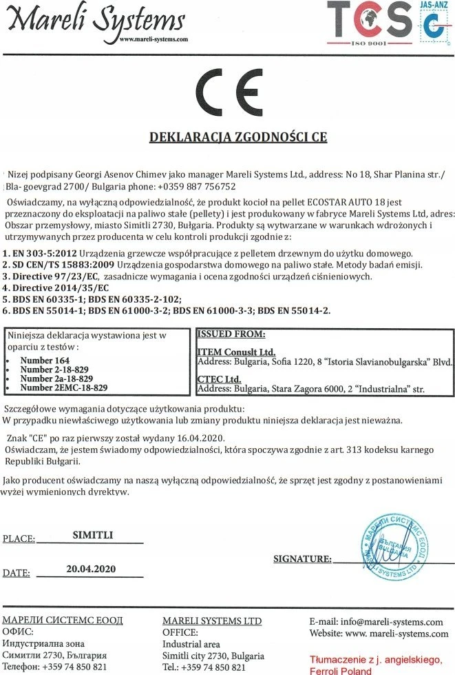 Ferroli BIOPELLET PRO18 GRANULIŲ ANTKLĖ, VANDENS STRUKĖ