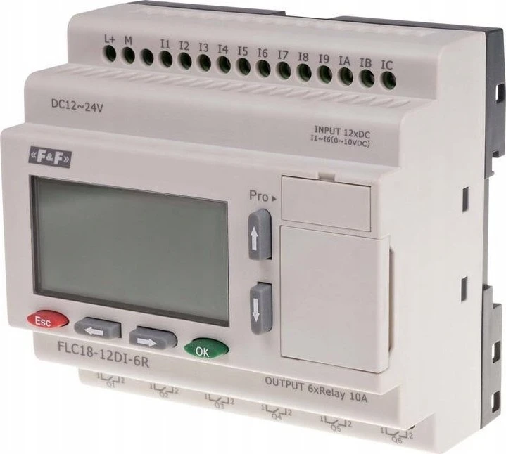 F&F 12-24VDC FLC18-12DI-6R programuojamas valdiklis