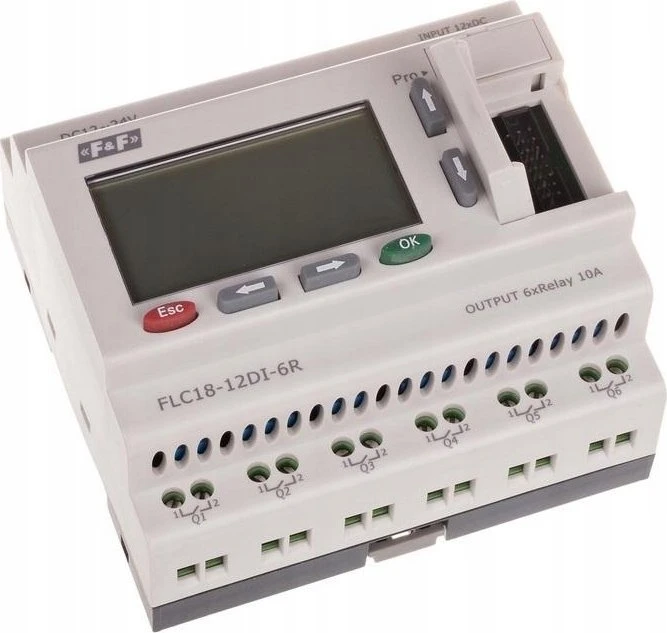 F&F 12-24VDC FLC18-12DI-6R programuojamas valdiklis