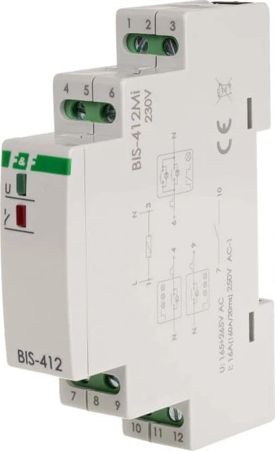 F&F Bistabili relė 1P 16A 230V kintamosios srovės grupė su atmintimi Inrush 160A/20ms BIS-412iM