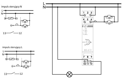 F&F Bistabili relė BIS-413I su laiko jungikliu DIN bėgiui įjungti/išjungti 230V 16A InRush160A/20ms kontaktai 1P varžtiniai gnybtai 1 modulis