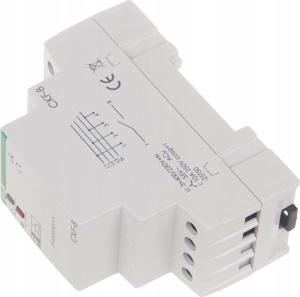 F&F Fazių sekos ir fazių gedimo relė CKF-BR-TRMS 10A 1NO/NC, 4 s uždelsimas, asimetrija, 40–80 V, tikra RMS, skirta DIN bėgeliui
