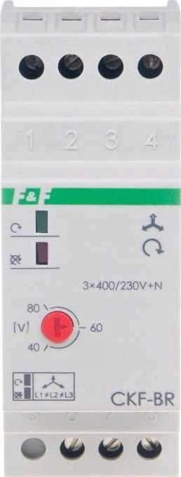 F&F Fazių sekos ir fazių gedimo relė CKF-BR-TRMS 10A 1NO/NC, 4 s uždelsimas, asimetrija, 40–80 V, tikra RMS, skirta DIN bėgeliui