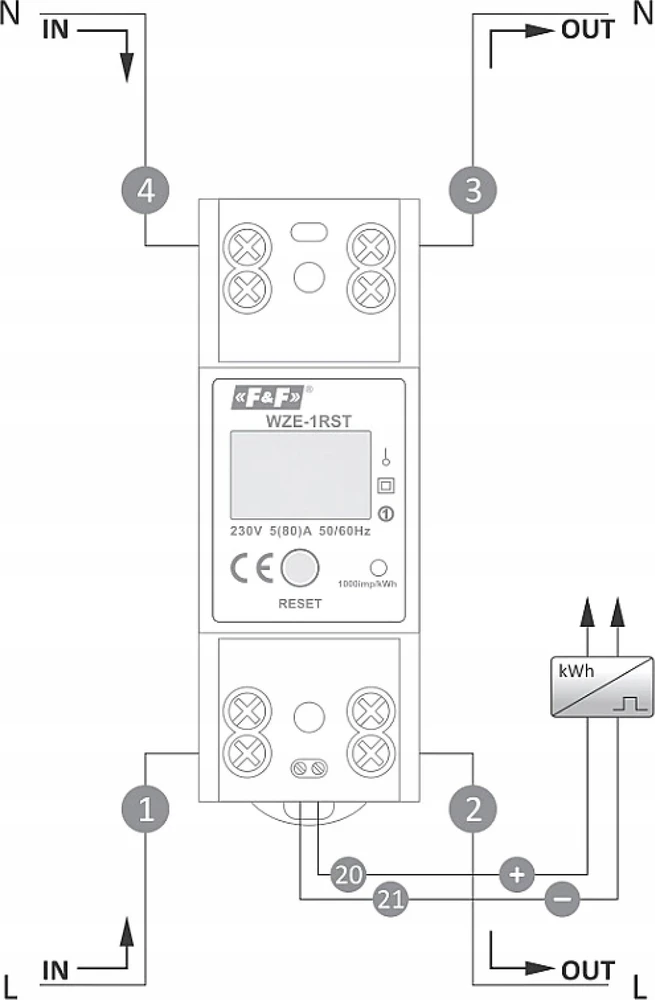 F&F ENERGIJOS SKAITIS 1F 45A ATSTATYMAS WZE-1RST