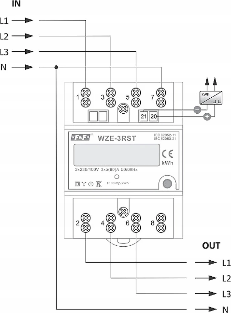 F&F ENERGIJOS SKAITIS 3F 80A ATSTATYMAS WZE-3RST