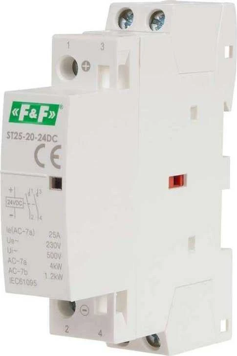 F&F Modulinis kontaktorius ST25-20-24DC 2NO 25A 24V DC, skirtas DIN bėgeliui