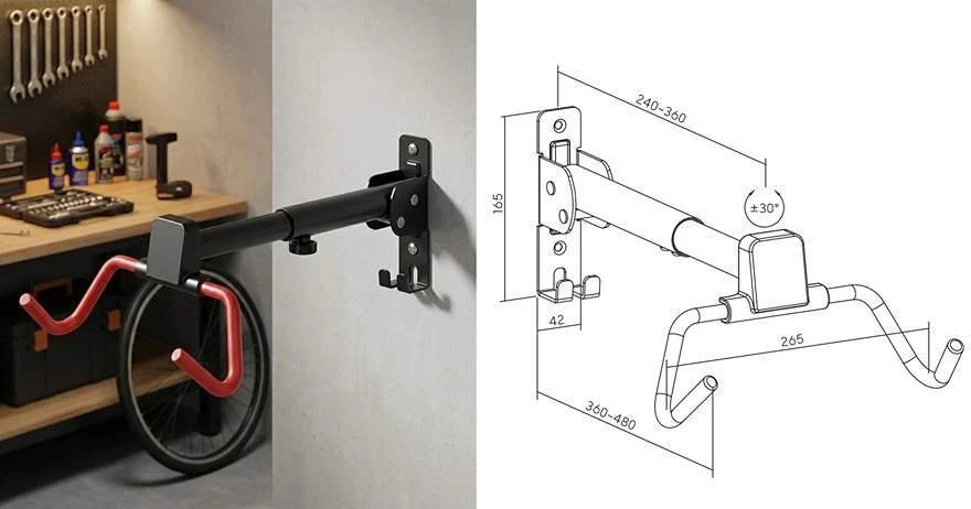 Laikiklis Fiber Mounts - Składany wieszak rowerowy na ścianę su hakiem na priedai (DNK10)