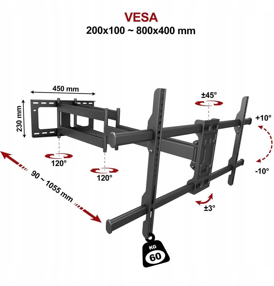 Fiber Mount „Fiber Novelty Longo 200“ – ypač ilgas sukamasis laikiklis LCD LED televizoriams, 32–80 colių įstrižainės