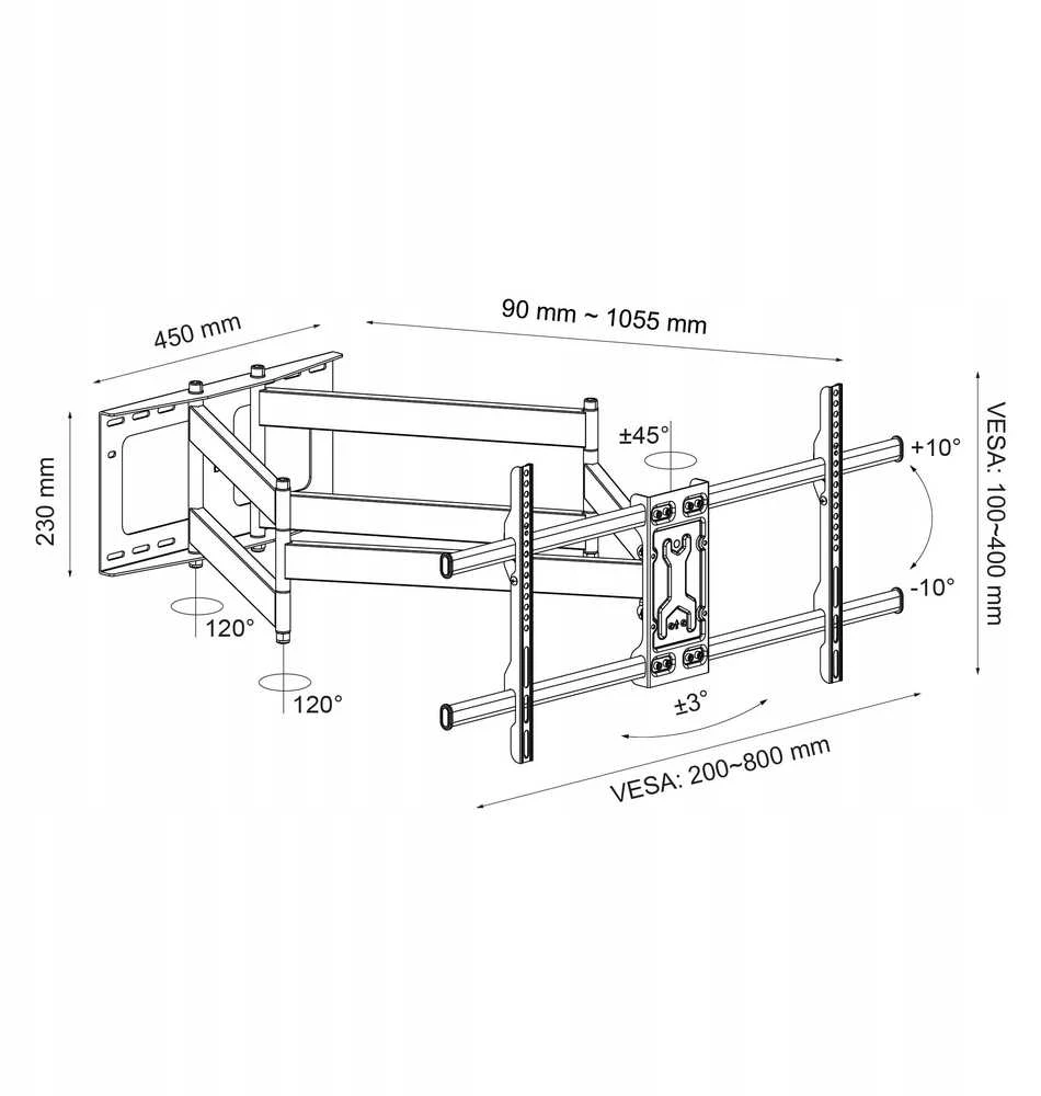 Fiber Mount „Fiber Novelty Longo 200“ – ypač ilgas sukamasis laikiklis LCD LED televizoriams, 32–80 colių įstrižainės