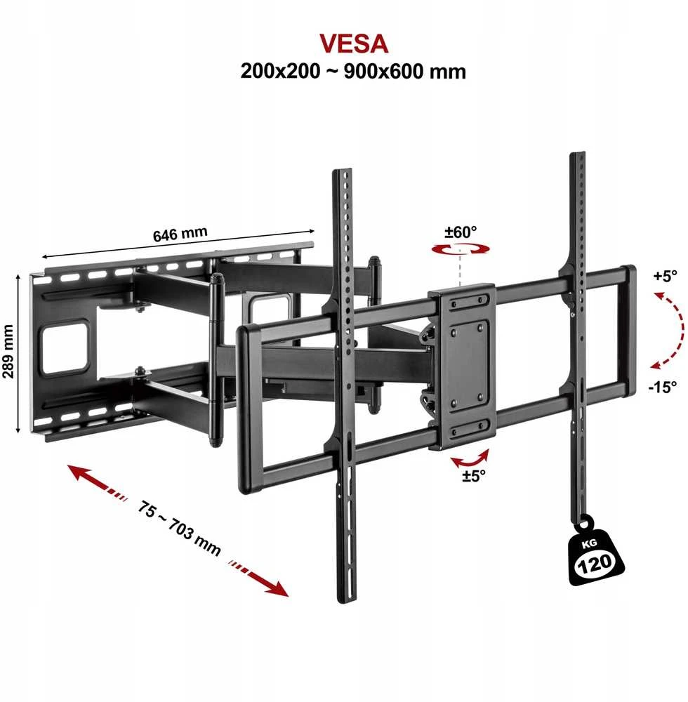 Fiber Novelty MEGA-120 Itin stiprus pasukamas laikiklis sunkiems ir dideliems LCD LED televizoriams 55"-120"