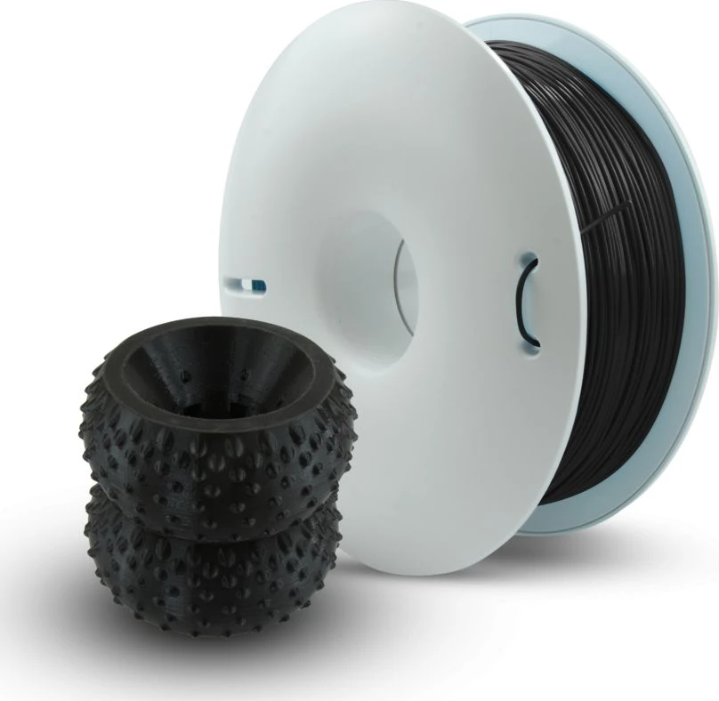 3D plastikas (guma/TPU) FiberFlex 40D juoda 1.75mm 0.85kg Fiberlogy