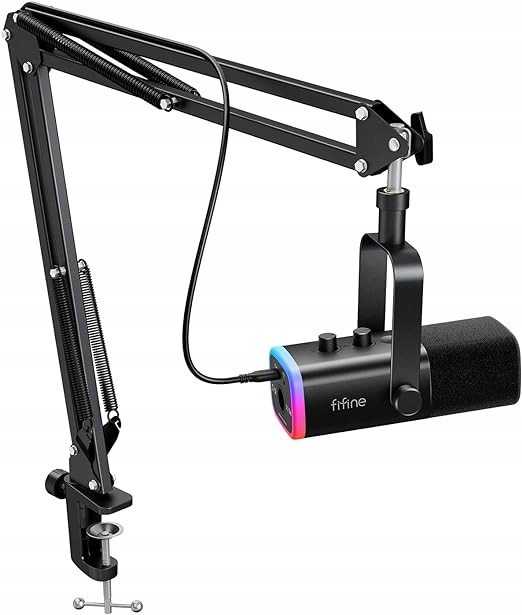 Fifine AM8T AMPLIGAME USB/XLR RGB mikrofon dynamiczny studyjny ze statywem juoda