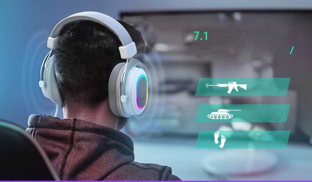 Ausinės Fifine Ausinės studijinės su lankeliu ant galvos FIFINE H6W AmpliGame RGB dźwięk przestrzenny 7.1