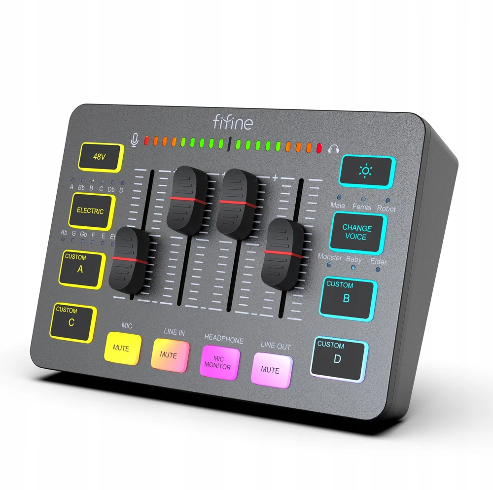 Ausinės Fifine garso plokštė SC3W balta USB su RGB XLR 2 kanalų