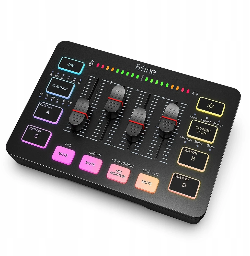Ausinės Fifine garso plokštė SC3W balta USB su RGB XLR 2 kanalų