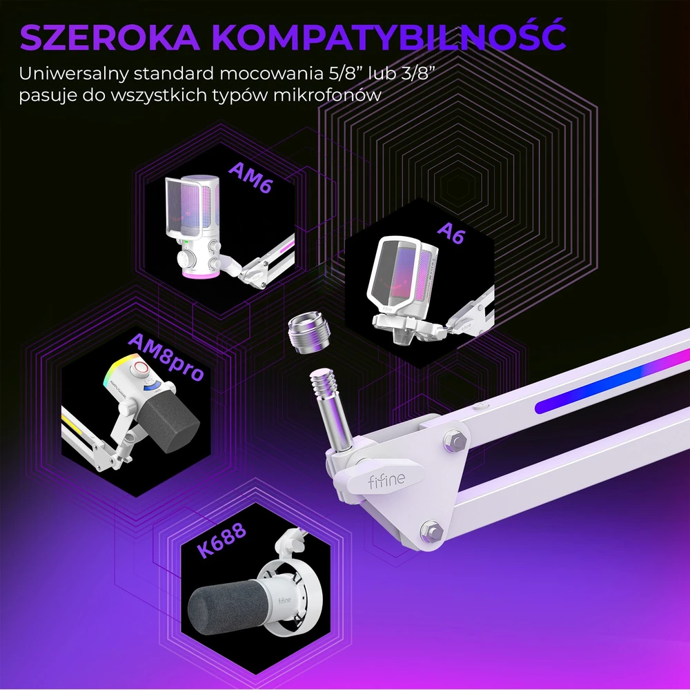 Fifine Stalovas tiesus biurko laikiklis mikrofonui BM38W baltas, RGB
