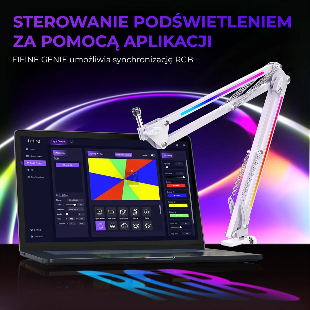 Fifine Stalovas tiesus biurko laikiklis mikrofonui BM38W baltas, RGB