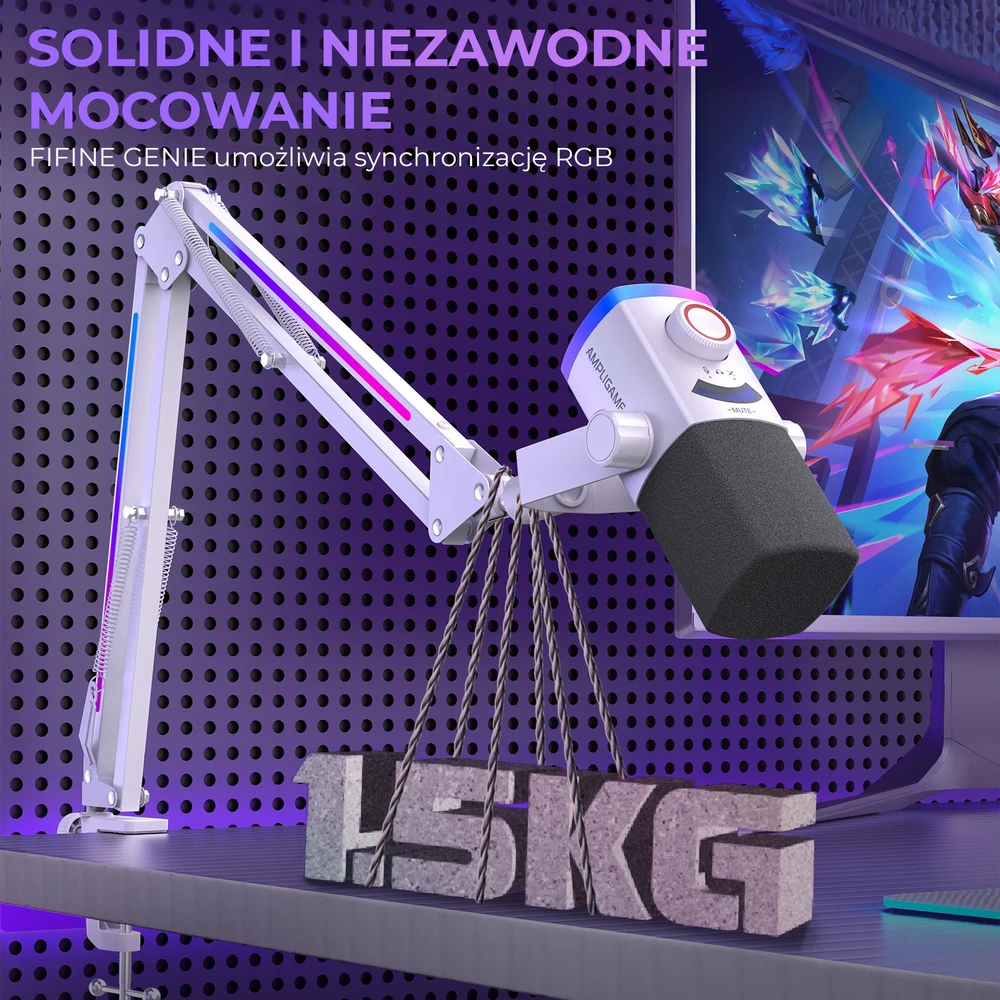 Fifine Stalovas tiesus biurko laikiklis mikrofonui BM38W baltas, RGB