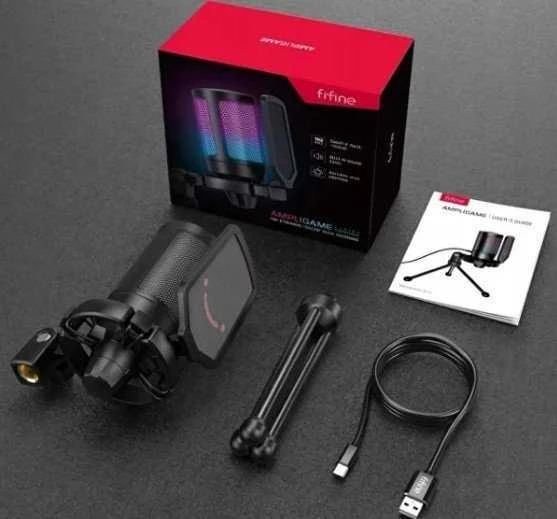 Fifine Microphone Fifine A6V AMPLIGAME RGB mikrofon pojemnościowy studyjny balta