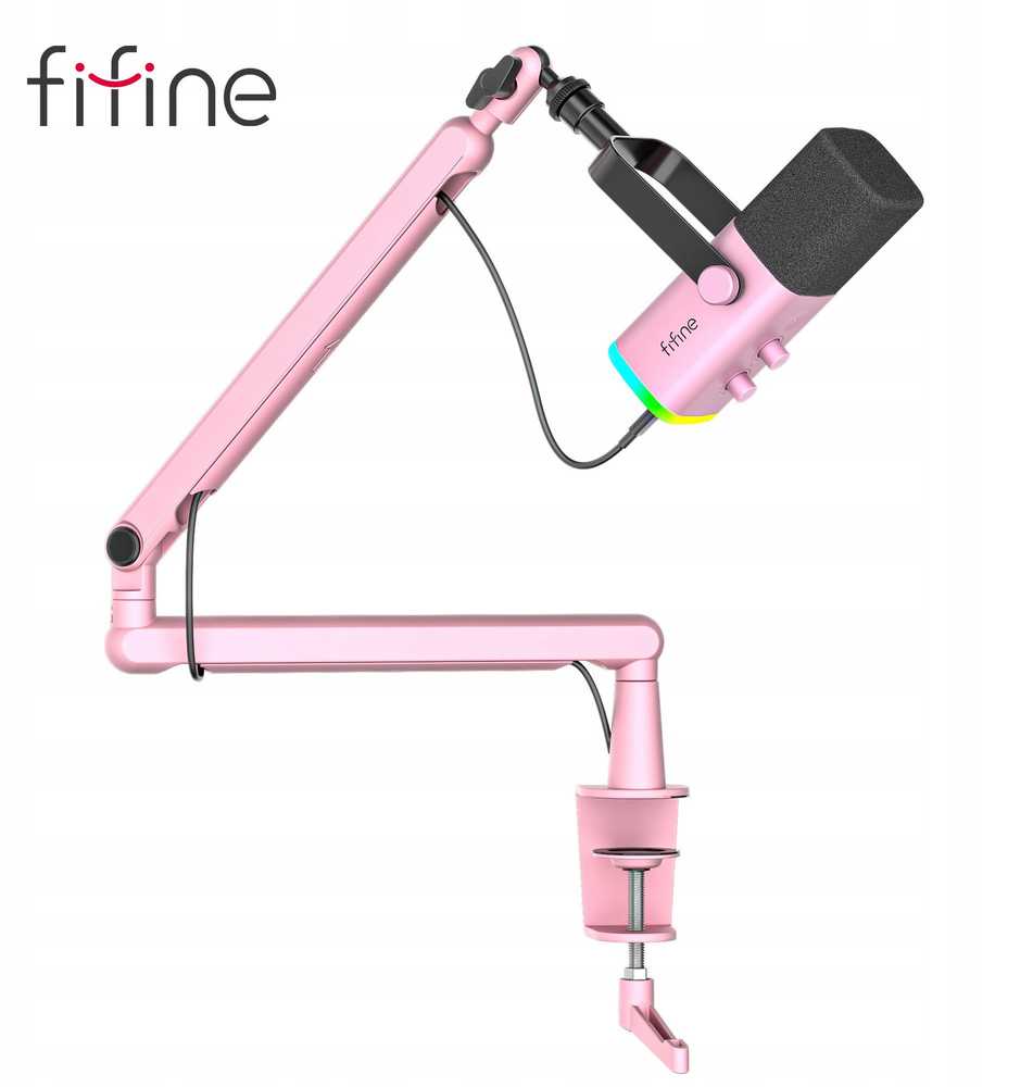 Fifine Microphone Fifine TAM8 XLR/USB studijinis dinaminis mikrofonas su laikikliu rožinis