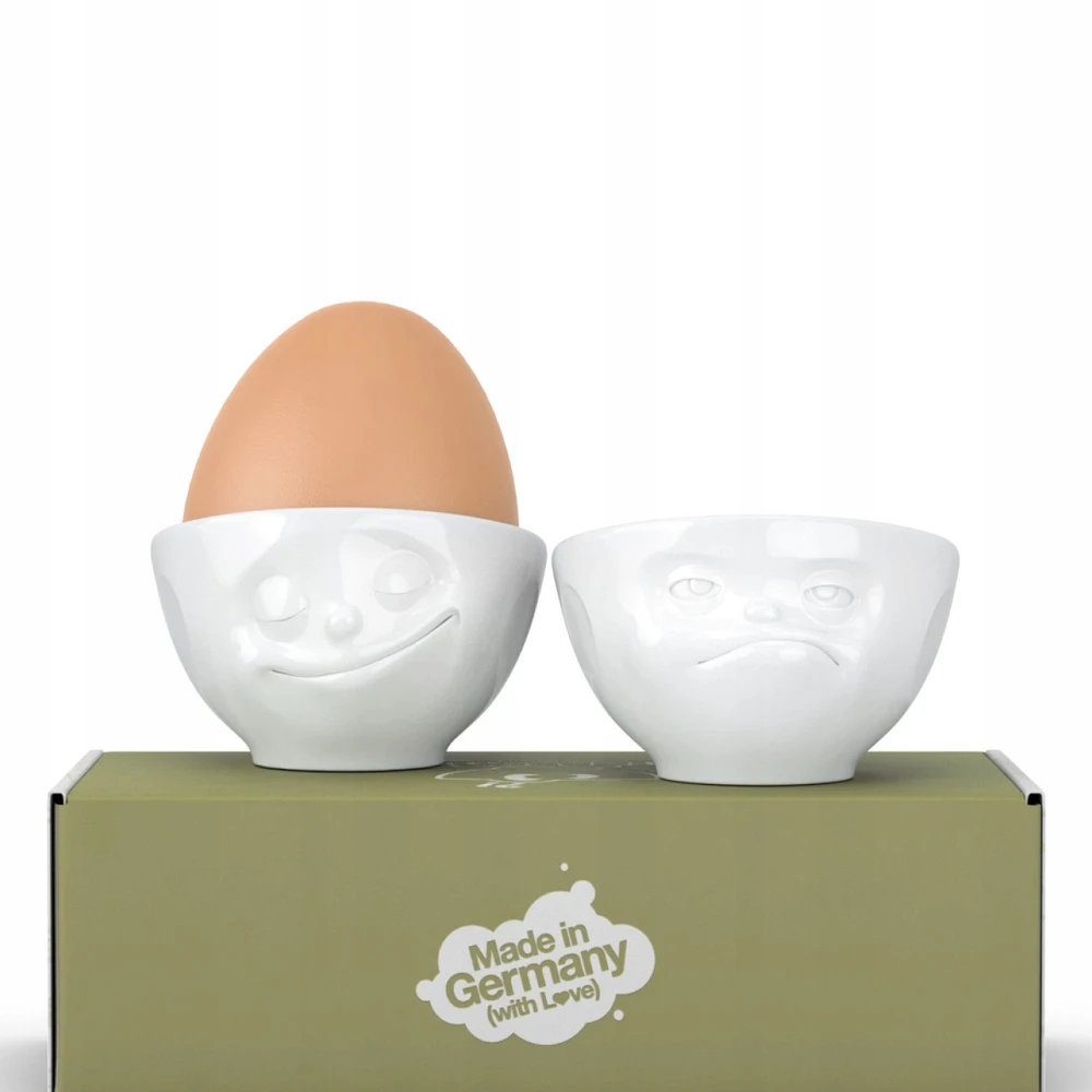Usorteret Fiftyeight Products „FIFTYEIGHT“ kiaušinių puodelių rinkinys Nr. 3 – „Happy & Hmpff“ – baltas