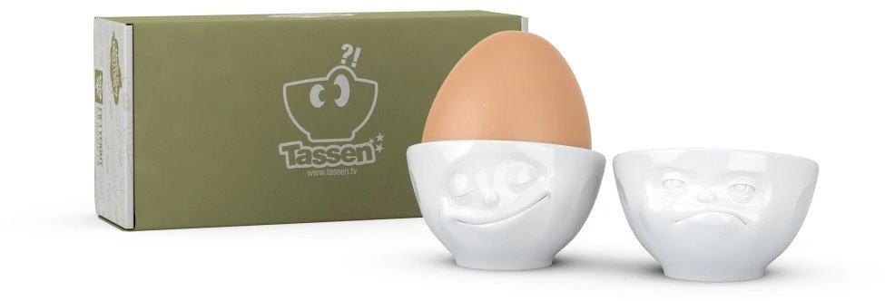 Usorteret Fiftyeight Products „FIFTYEIGHT“ kiaušinių puodelių rinkinys Nr. 3 – „Happy & Hmpff“ – baltas