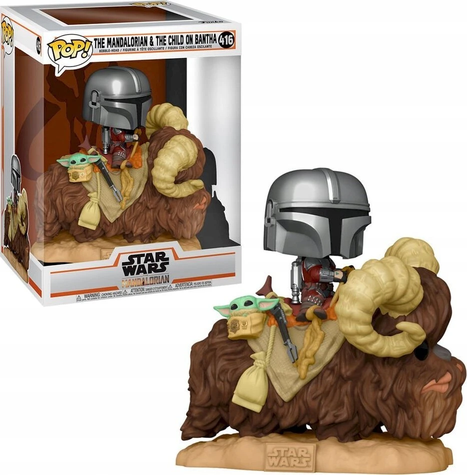 Figūrėlė Funko Pop Deluxe Star Wars - Mando on Bantha with Child in Bag Toy Figure (17.1 cm)
