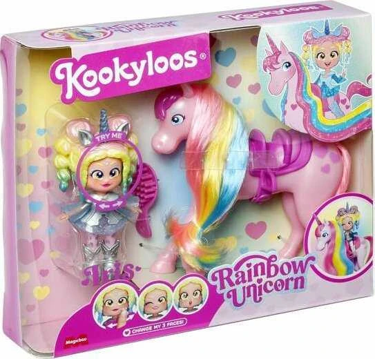 Magic Box KookyLoos Rainbow Iris lėlė + vienaragis su plaukais + priedai