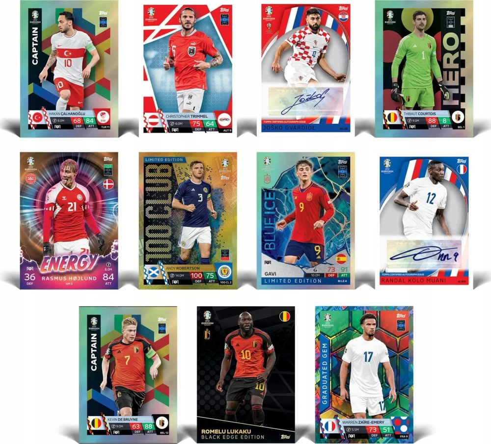 Kolekcinis futbolo kortelių rinkinys Topps MATCH ATTAX EURO 2024, 10 vnt.