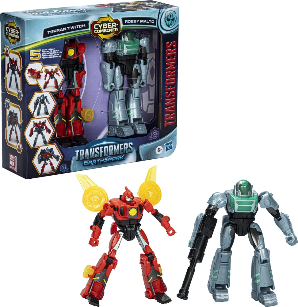 Transformers "EarthSpark Cyber-Combiner" Terran Twitch ir Robby Malto figūrėlės