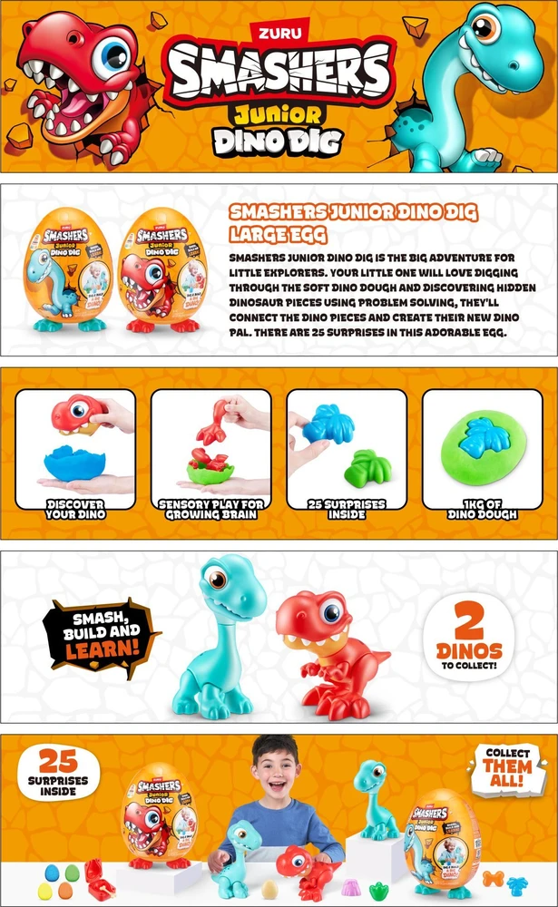 Figūrėlė Zuru Smashers - Junior Dino Dig, Large Egg S1 (74115) /Figures /Oranžinis